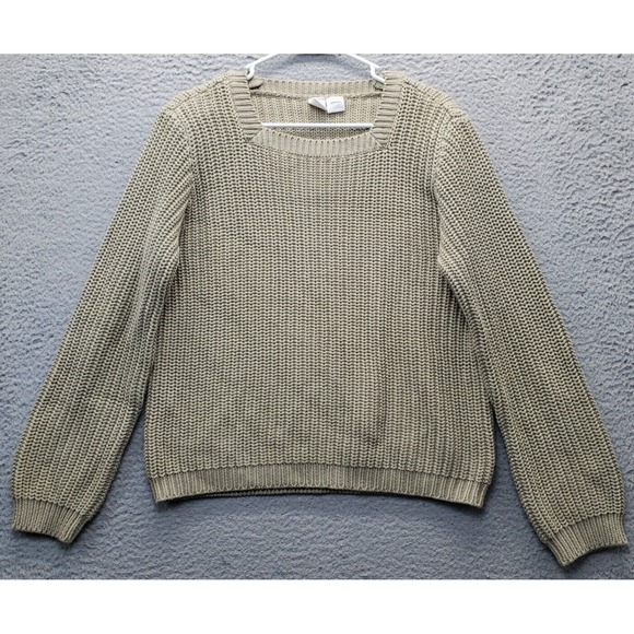 CW Sweater Womens Large Beige Chunky Knit Shoulder‎ Pads Long Sleeve Pullover - Picture 1 of 7